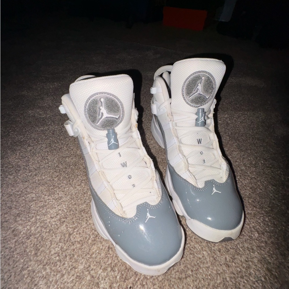 White and Gray Jordans 6 Rings Sneakers